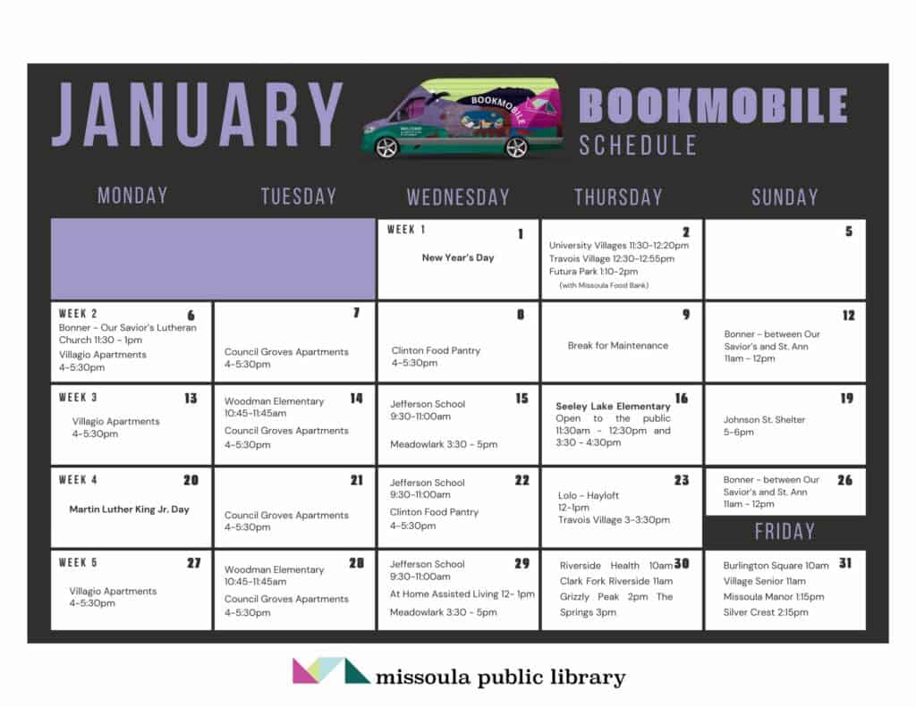 January Bookmobile schedule