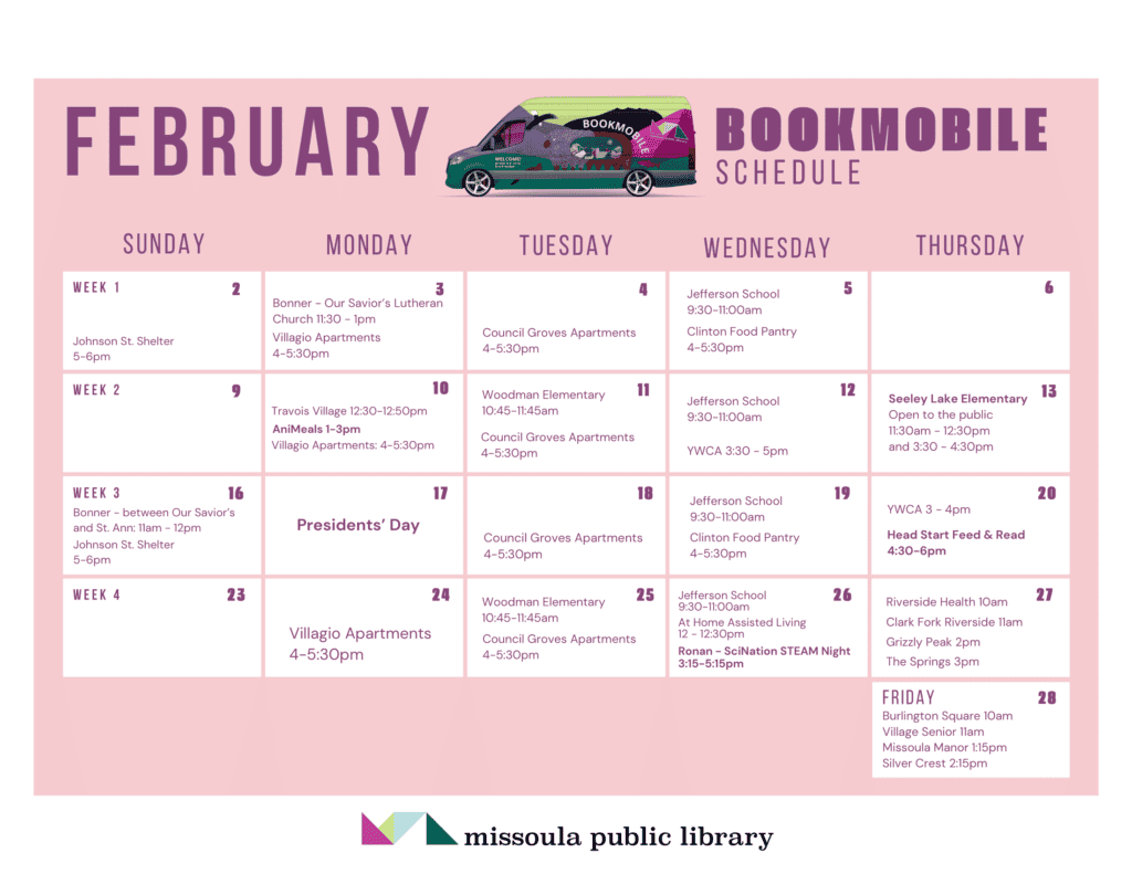 February Bookmobile schedule